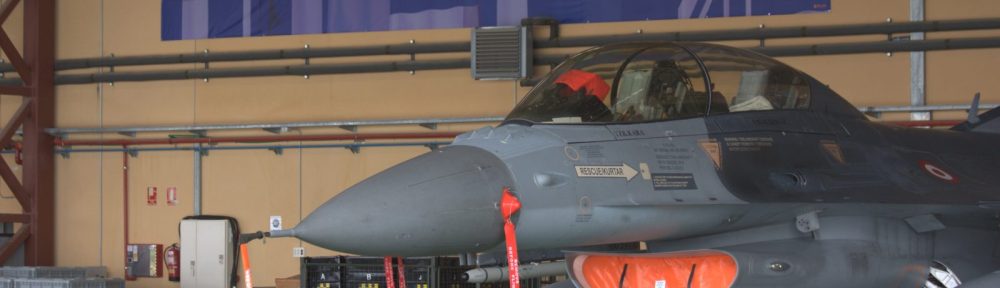 Uno de los hangares de la BA de Albacete, se obserba banderas del TLP y paises participantes en una imagen tomada en 2013.